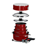 Magma Nestable 10 Piece Induction Non-Stick Enamel Finish Cookware Set - Magma Red - Fishing Monsters