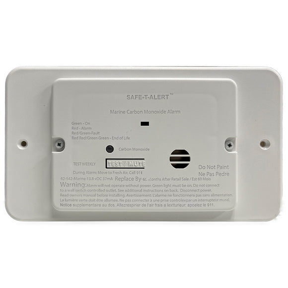 Safe-T-Alert 62 Series Marine Carbon Monoxide - Flush Mount - White - 12V w/Trim Ring - Fishing Monsters