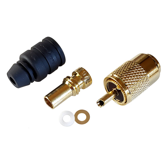 Shakespeare PL-259-58-G Gold Solder-Type Connector w/UG175 Adapter & DooDad® Cable Strain Relief f/RG-58x - Fishing Monsters