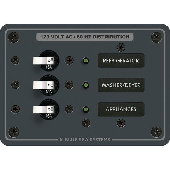 Blue Sea 8058 AC 3 Position Toggle Circuit Breaker Panel - White Switches - Fishing Monsters