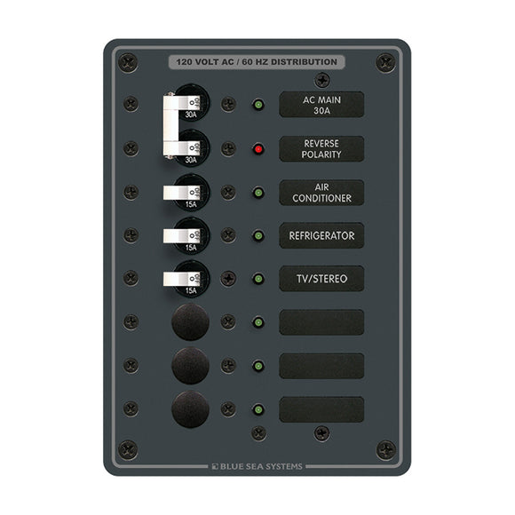 Blue Sea 8027 AC Main +6 Position Breaker Panel - White Switches - Fishing Monsters