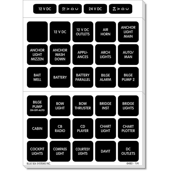 Blue Sea 4218 Square Format Label Set for Battery Management Panels - 30 - Fishing Monsters