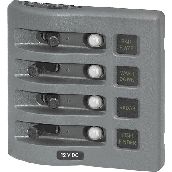 Blue Sea 4374 WeatherDeck Water Resistant Circuit Breaker Panel - 4 Position - Grey - Fishing Monsters