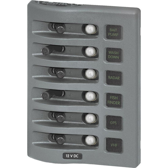 Blue Sea 4376 WeatherDeck Water Resistant Circuit Breaker Panel - 6 Position - Grey - Fishing Monsters