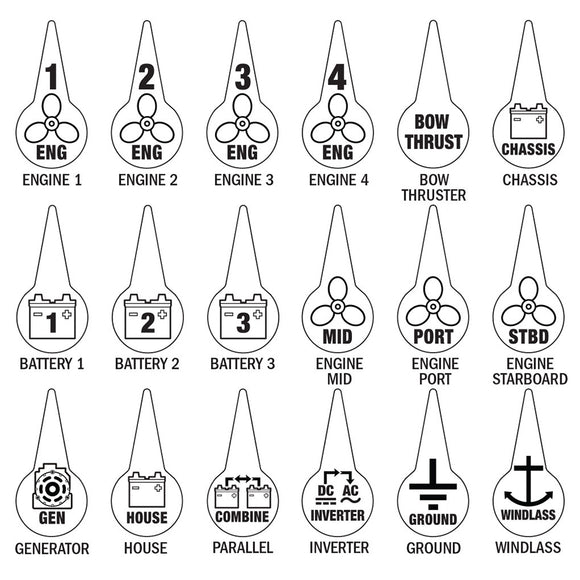 Blue Sea 7902 Icon Circuit Identification Label Kit for Battery Switches - Fishing Monsters