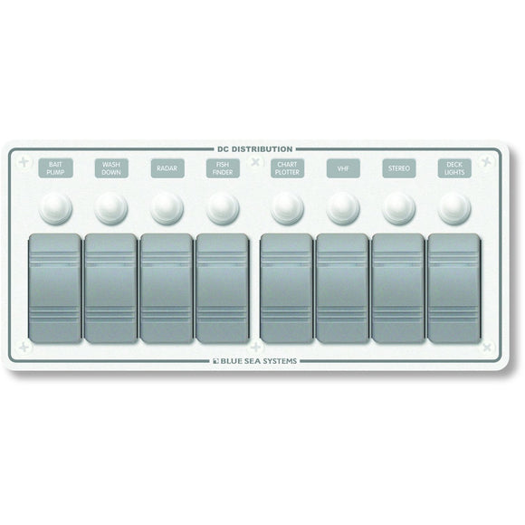 Blue Sea 8271 Water Resistant Panel - 8 Position - White - Horizontal Mount - Fishing Monsters