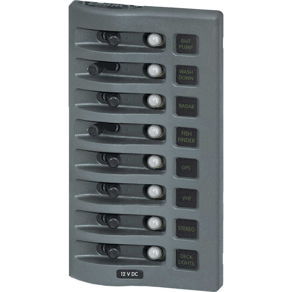 Blue Sea 4378 WeatherDeck Water Resistant Circuit Breaker Panel - 8 Position - Grey - Fishing Monsters