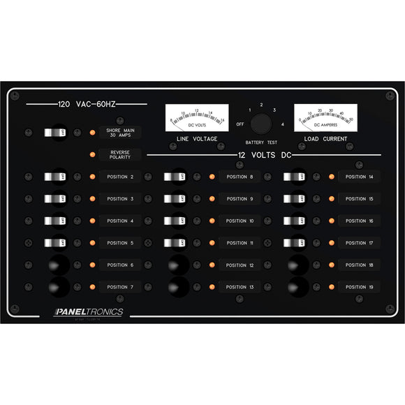 Paneltronics Standard Panel - AC/DC 19 Position Circuit Breaker w/Meters & LEDs - Fishing Monsters