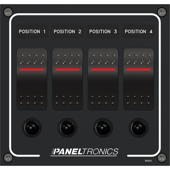 Paneltronics Waterproof Panel - DC 4-Position Illuminated Rocker Switch & Circuit Breaker - Fishing Monsters