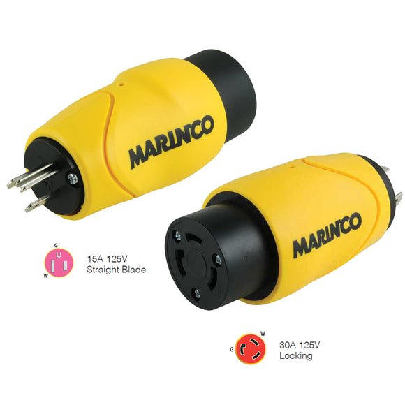 Marinco Straight Adapter 15Amp Straight Male to 30Amp Locking Female Connector - Fishing Monsters