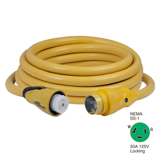 Marinco CS503-25 EEL 50A 125V Shore Power Cordset - 25' - Yellow - Fishing Monsters