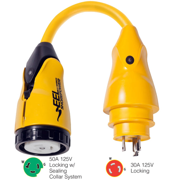 Marinco P30-503 EEL 50A-125V Female to 30A-125V Male Pigtail Adapter - Yellow - Fishing Monsters