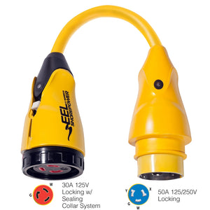 Marinco P504-30 EEL 30A-125V Female to 50A-125/250V Male Pigtail Adapter - Yellow - Fishing Monsters