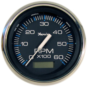 Faria Chesapeake Black 4" Tachometer w/Hourmeter - 6000 RPM (Gas) (Inboard) - Fishing Monsters