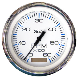 Faria Chesapeake White SS 4" Tachometer w/Hourmeter - 6000 RPM (Gas)(Inboard) - Fishing Monsters