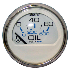 Faria Chesapeake White SS 2" Oil Pressure Gauge (80 PSI) - Fishing Monsters