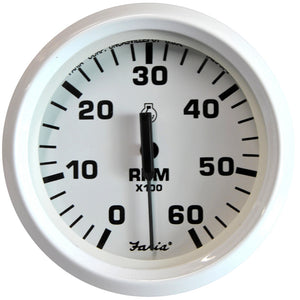 Faria Dress White 4" Tachometer - 6000 RPM (Gas) (Inboard & I/O) - Fishing Monsters