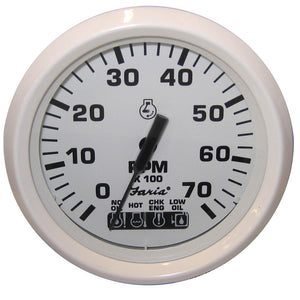 Faria Dress White 4" Tachometer w/Systemcheck Indicator - 7000 RPM (Gas) (Johnson / Evinrude Outboard) - Fishing Monsters