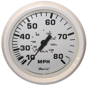 Faria Dress White 4" Speedometer - 80MPH (Pitot) - Fishing Monsters