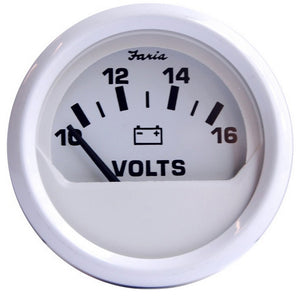 Faria Dress White 2" Voltmeter (10-16 VDC) - Fishing Monsters