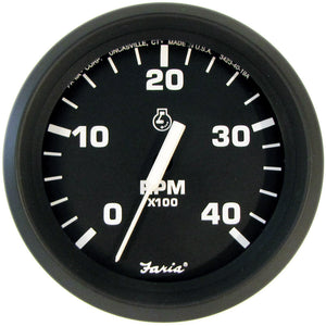 Faria Euro Black 4" Tachometer - 4000 RPM (Diesel) (Mechanical Takeoff) - Fishing Monsters