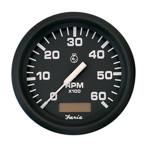 Faria Euro Black 4" Tachometer w/Hourmeter - 6,000 RPM (Gas - Inboard) - Fishing Monsters