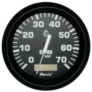 Faria Euro Black 4" Tachometer w/Hourmeter - 7,000 RPM (Gas - Outboard) - Fishing Monsters