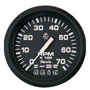 Faria Euro Black 4" Tachometer w/Systemcheck 7000 RPM (Gas) f/ Johnson / Evinrude Outboard) - Fishing Monsters