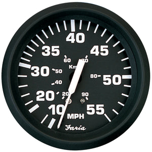 Faria Euro Black 4" Speedometer - 55MPH (Pitot) - Fishing Monsters