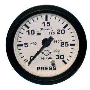 Faria Euro White 2" Water Pressure Gauge (30 PSI) - Fishing Monsters