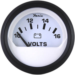 Faria Euro White 2" Voltmeter (10-16 VDC) - Fishing Monsters