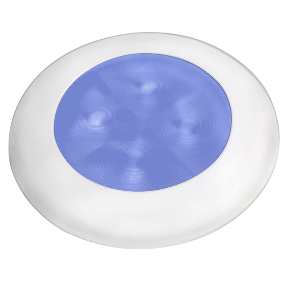 Hella Marine Slim Line LED 'Enhanced Brightness' Round Courtesy Lamp - Blue LED - White Plastic Bezel - 12V - Fishing Monsters