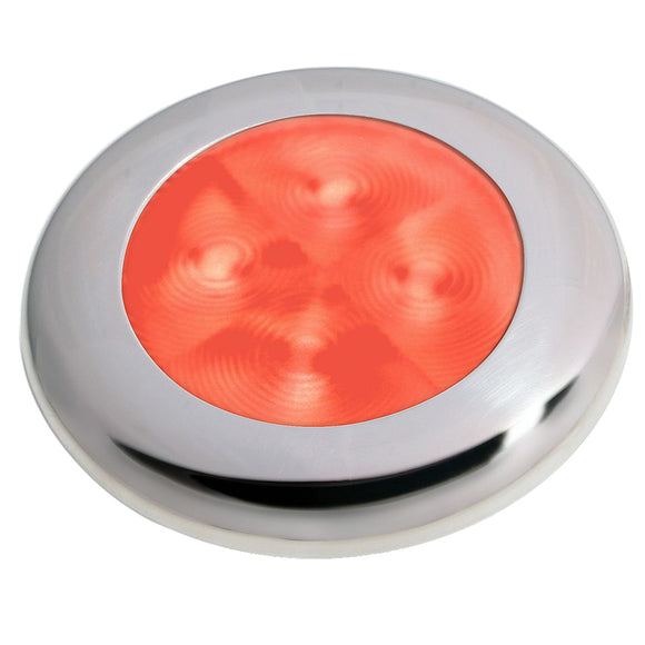 Hella Marine Slim Line LED 'Enhanced Brightness' Round Courtesy Lamp - Red LED - Stainless Steel Bezel - 12V - Fishing Monsters