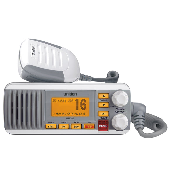 Uniden UM385 Fixed Mount VHF Radio - White - Fishing Monsters