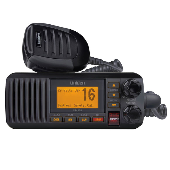 Uniden UM385 Fixed Mount VHF Radio - Black - Fishing Monsters