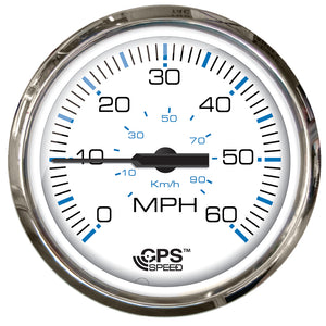 Faria Chesapeake White SS 4" Studded Speedometer - 60MPH (GPS) - Fishing Monsters