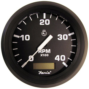 Faria Euro Black 4" Tachometer w/Hourmeter (4000 RPM) (Diesel)(Mech. Takeoff & Var. Ratio Alt.) - Fishing Monsters