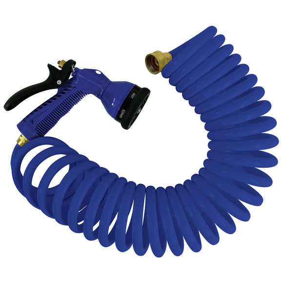 Whitecap 15' Blue Coiled Hose w/Adjustable Nozzle - Fishing Monsters