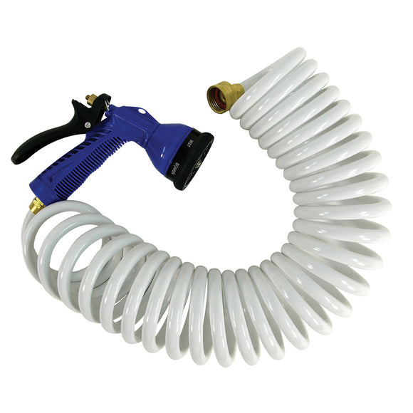 Whitecap 15' White Coiled Hose w/Adjustable Nozzle - Fishing Monsters