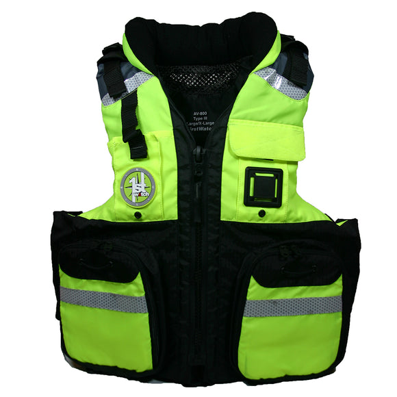 First Watch AV-800 Four Pocket Flotation Vest - Hi-Vis Yellow - Small to Medium - Fishing Monsters