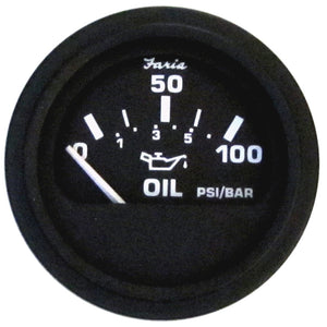 Faria Euro Black 2" Oil Pressure Gauge (100 PSI) - Fishing Monsters