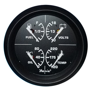 Faria Euro Black 4" Multifunction Gauge - Volt/Fuel/Oil/Water Temperature - Fishing Monsters