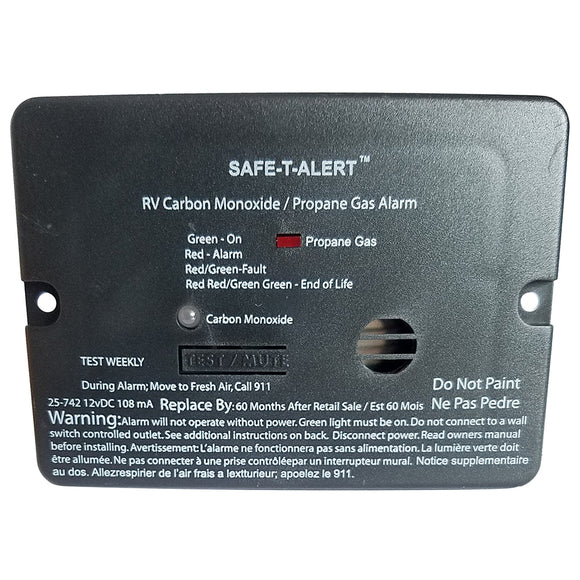 Safe-T-Alert Combo Carbon Monoxide Propane Alarm - Flush Mount - Mini - Black - Fishing Monsters