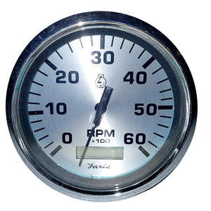 Faria Spun Silver 4" Tachometer w/Hourmeter (6000 RPM) (Gas Inboard) - Fishing Monsters