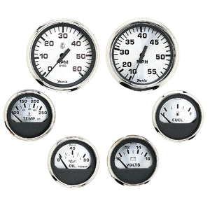 Faria Spun Silver Box Set of 6 Gauges f/ Inboard Engines - Speed, Tach, Voltmeter, Fuel Level, Water Temperature & Oil - Fishing Monsters