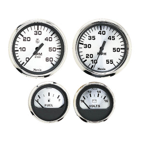 Faria Spun Silver Box Set of 4 Gauges f/Outboard Engines - Speedometer, Tach, Voltmeter & Fuel Level - Fishing Monsters