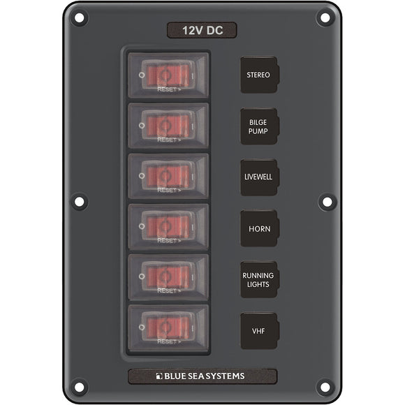 Blue Sea 4322 Circuit Breaker Switch Panel 6 Position - Gray - Fishing Monsters