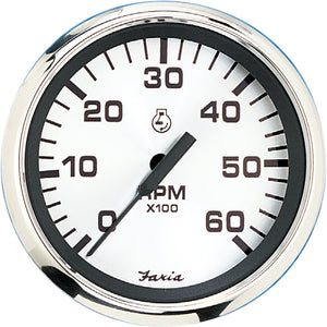 Faria Spun Silver 4" Tachometer (6000 RPM) (Gas Inboard & I/O) - Fishing Monsters