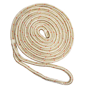 New England Ropes 3/8" Double Braid Dock Line - White/Gold w/Tracer - 25' - Fishing Monsters