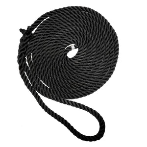 New England Ropes 1/2" Premium 3-Strand Dock Line - Black - 15' - Fishing Monsters